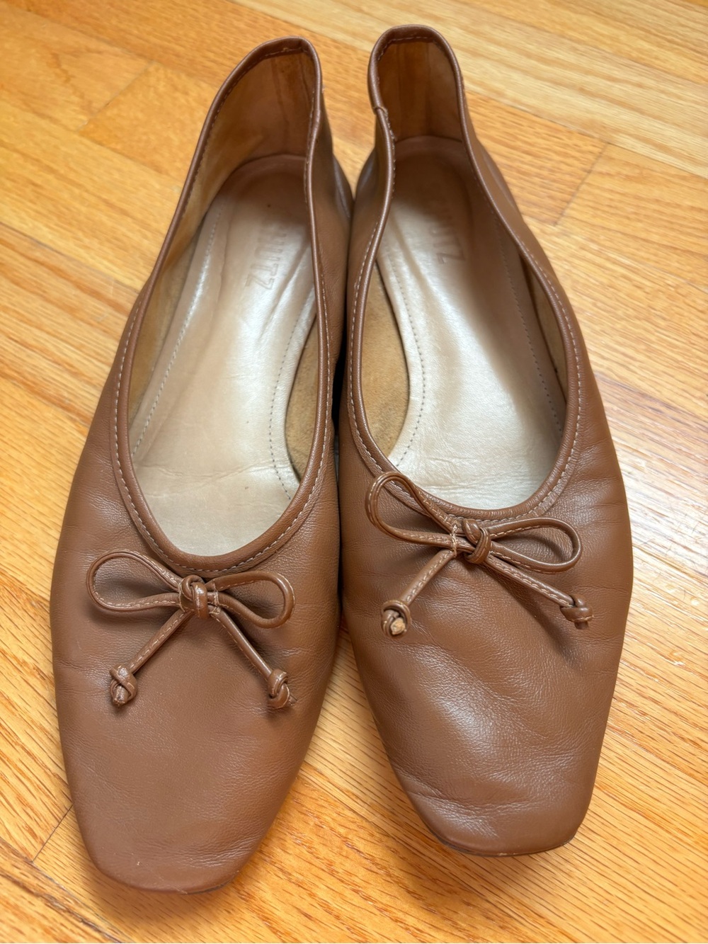 SCHUTZ Arissa Tan Leather Bow Ballet Flats - Picture 3 of 10